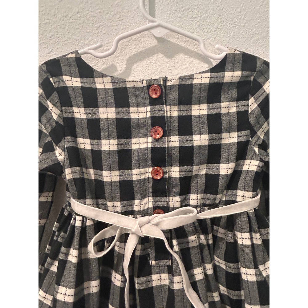SweetHoney Girls Black White Plaid Dress Green Velvet Trim Lace 4T - Picture 8 of 8